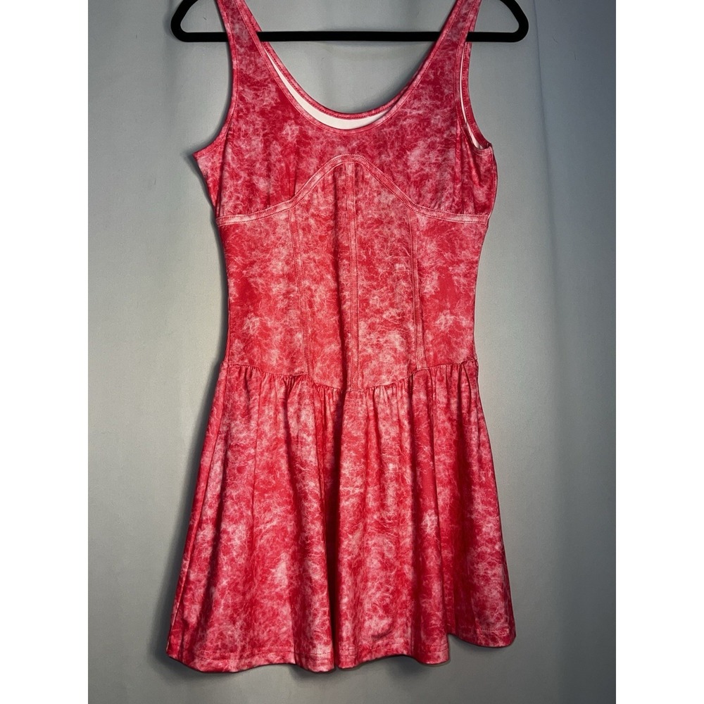 Red Acid Wash Babydoll Mini Dress Size M – Stretchy Tiered Corset Style